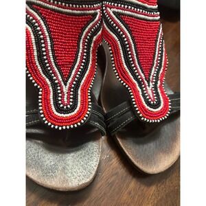 Pikolinos Maasai Beaded Leather Flat Sandals Black Red White Size 41